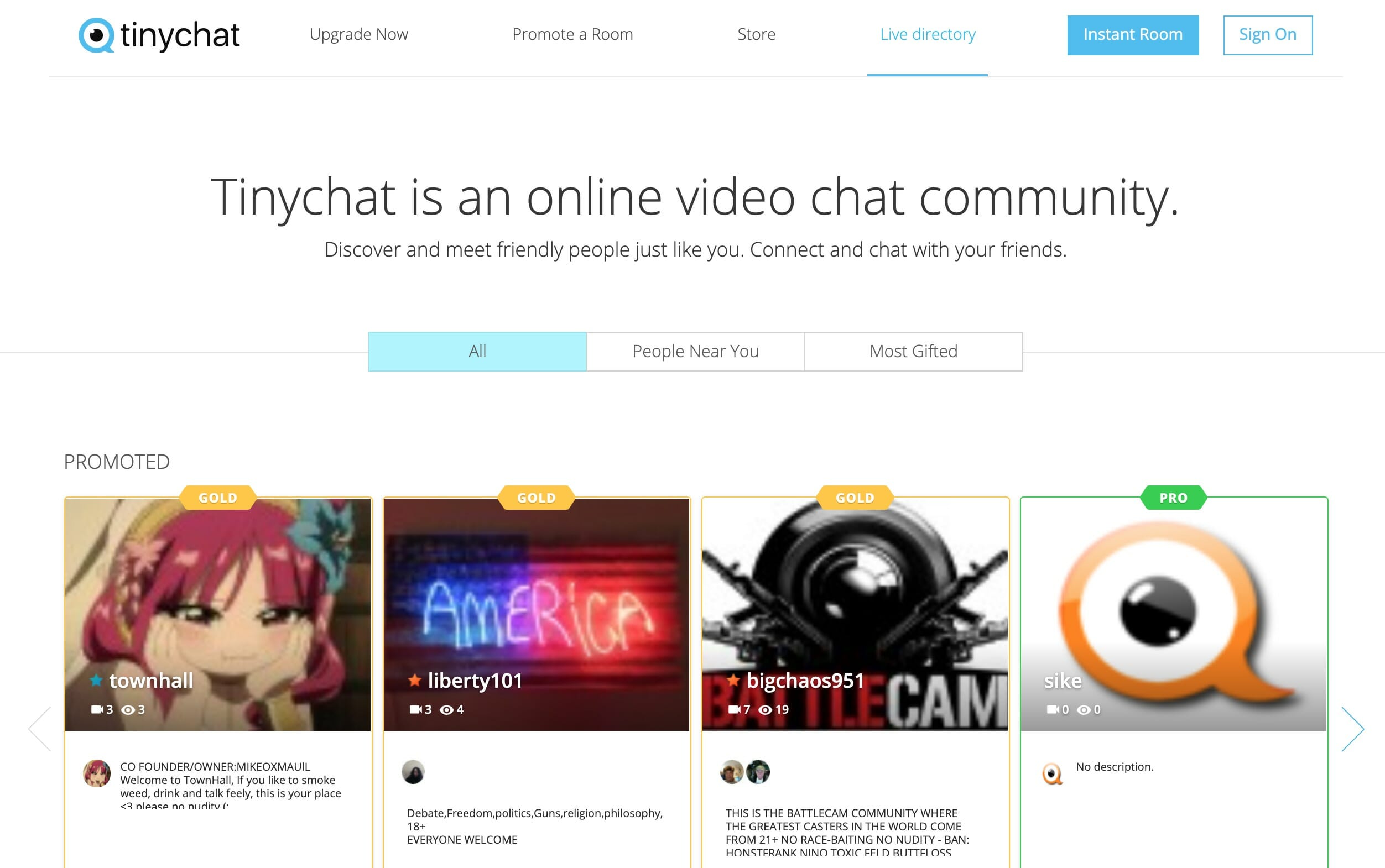 TinyChat main page
