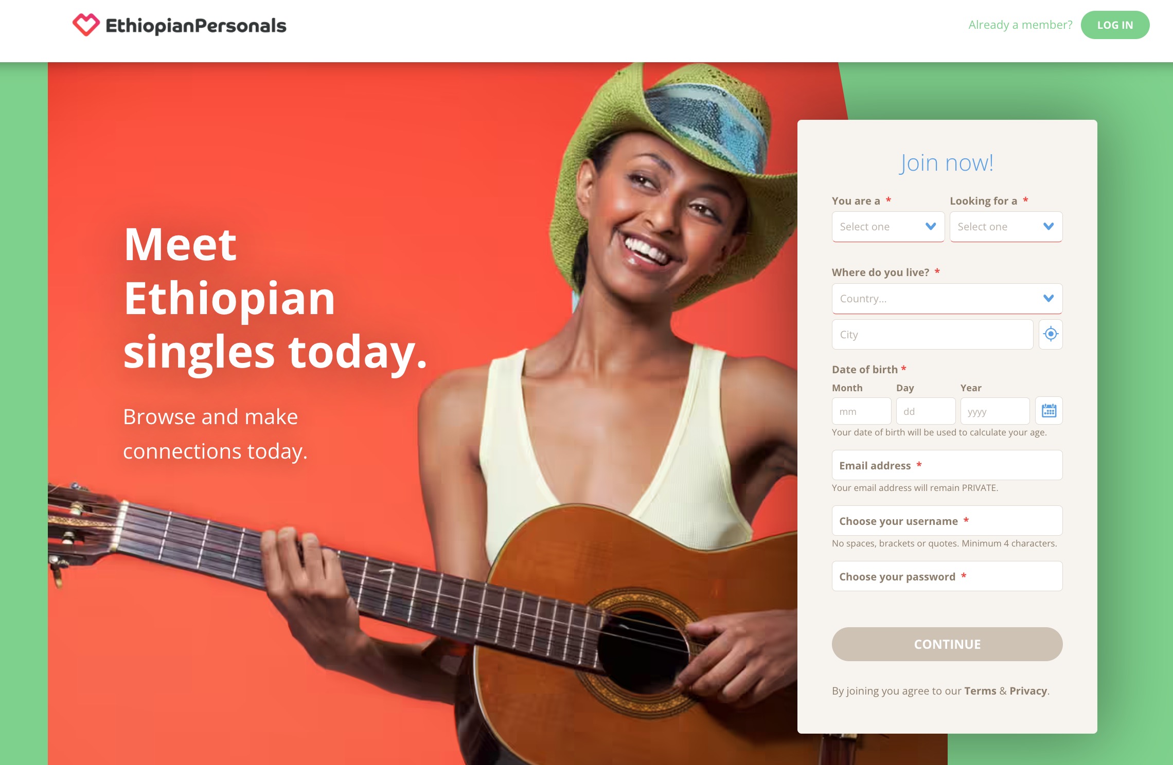 EthiopianPersonals main page