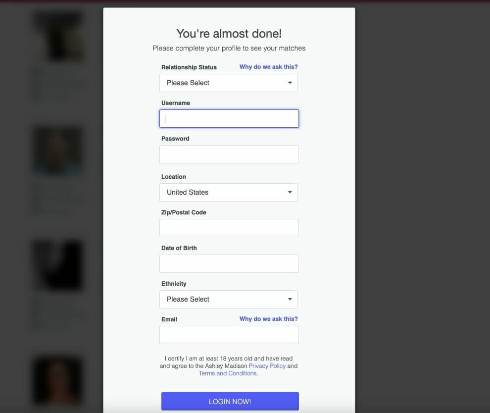 Ashley Madison registration